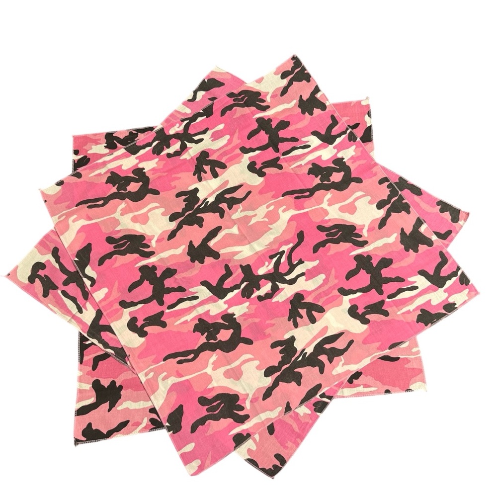 Lot of Three Pink Camouflage Camo Bandana 100 % Cotton 21” x 21” square NWOT